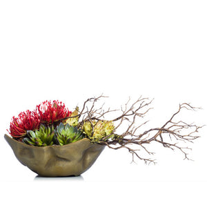 Faux Manzanita & Pincushion in Small Gold Bowl