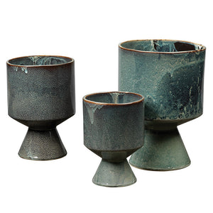 Royal Blue Reactive Ceramic Chalice Pots – Set of 3