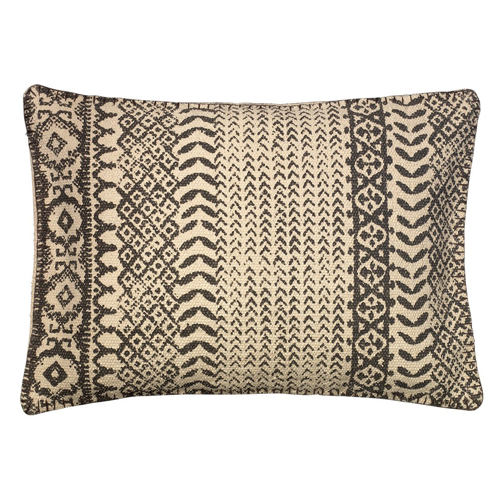 Rectangular Hand Printed Intricate Pattern Pillow – Dark Grey