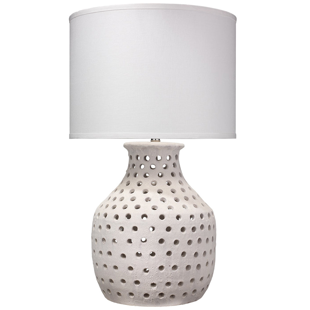 Porous White Ceramic Table Lamp with Large Drum Shade