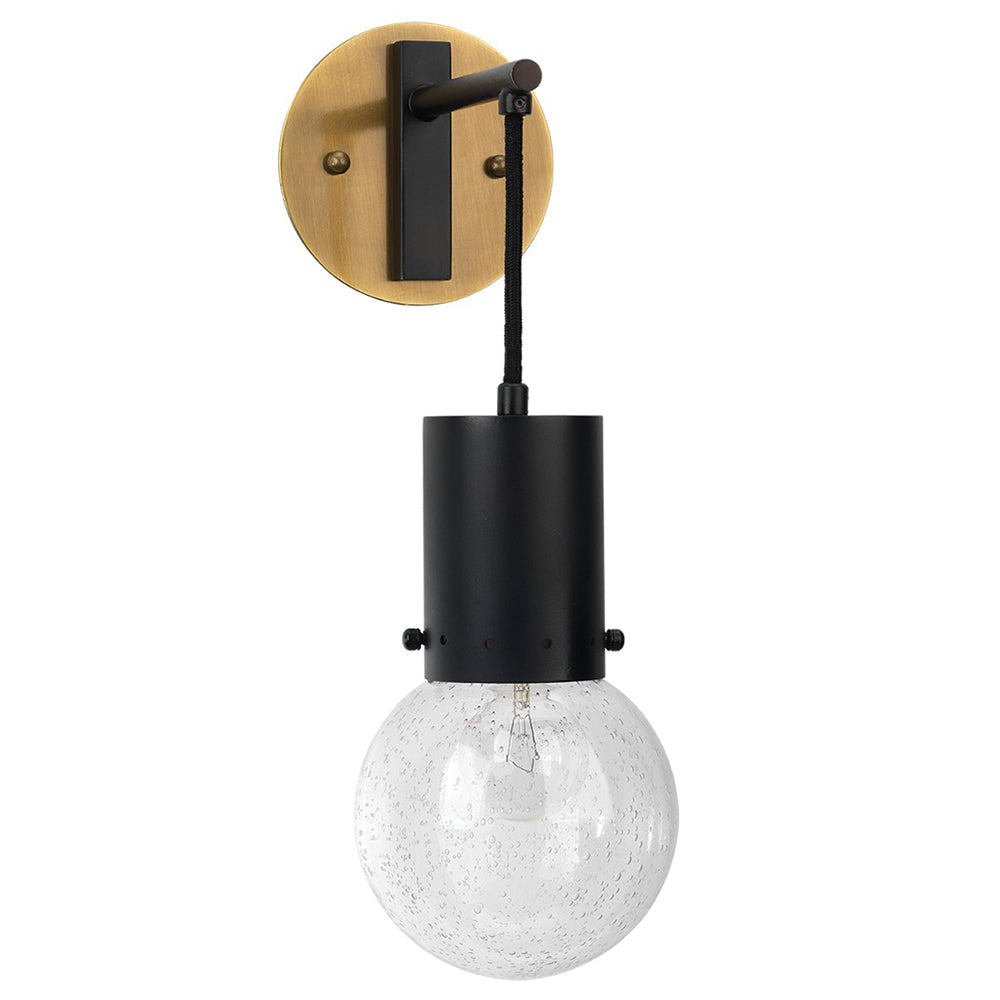 Industrial Seeded Glass Globe Pendant Wall Sconce – Oil Rubbed Bronze