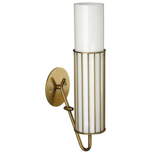 Glass Cylinder & Metal Cage Wall Sconce – Antique Brass