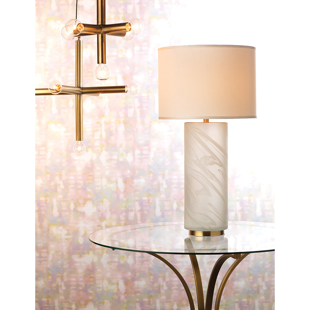 Large Swirl Pattern Glass Table Lamp with Large Drum Shade