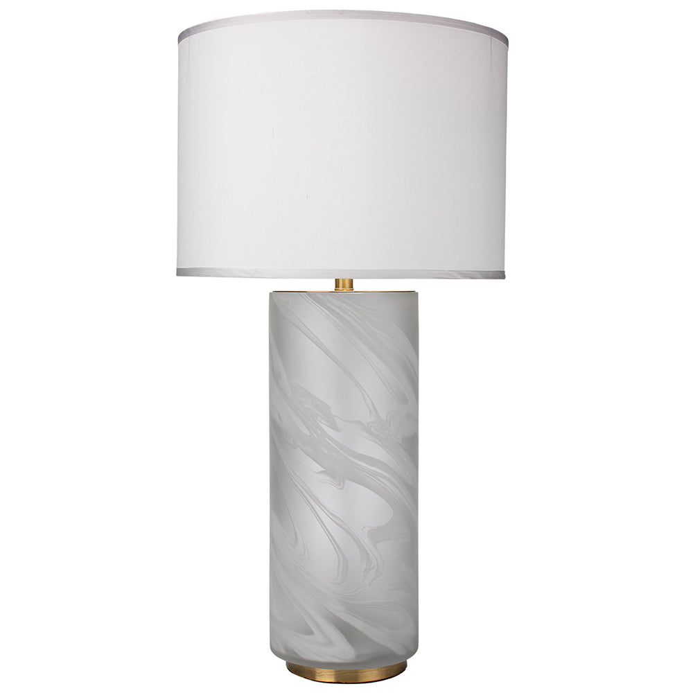 Large Swirl Pattern Glass Table Lamp with Large Drum Shade