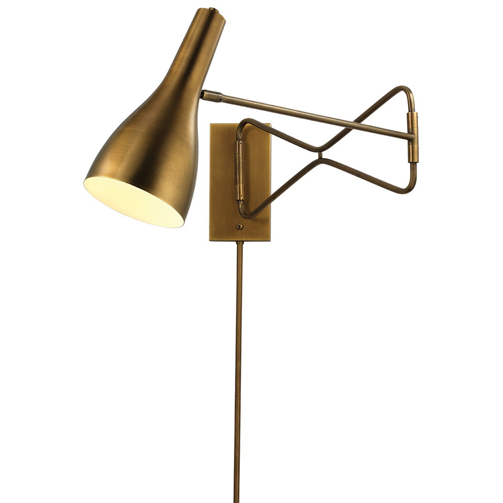 Mid-Century Modern Swing Arm Wall Sconce – Antique Brass