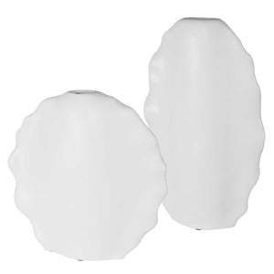 Ruffled Feathers Modern White Vases, S/2