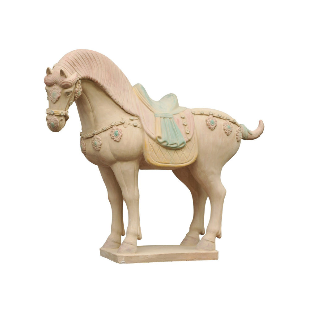 Decorative Ceramic Tang Saddled Horse Sculpture – Buff