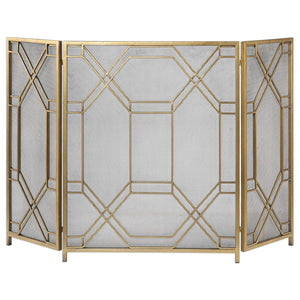 Geometric Lattice Metal Fireplace Screen - Antique Gold