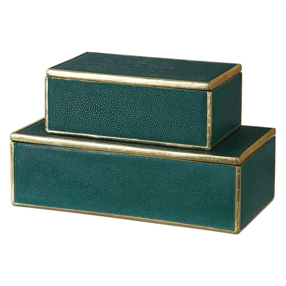 Acsent Box Faux Shagreen Accent Boxes - Emerald & Gold (Set of 2) - Scenario Home