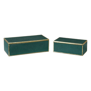 Faux Shagreen Accent Boxes - Emerald & Gold (Set of 2)