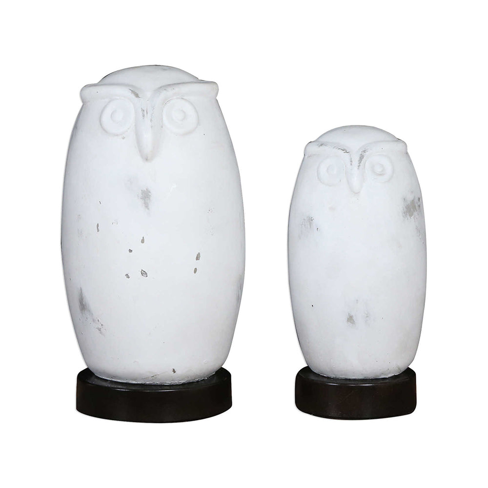 White Ceramic Owl Figurines - Set of 2