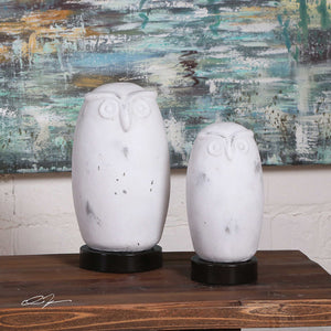 White Ceramic Owl Figurines - Set of 2
