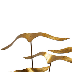 Abstract Gold Metal and Wood Seagulls Sculpture