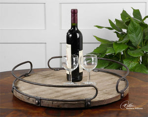 Rustic Wood & Metal Round Tray