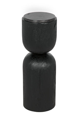 Small Kudoros Side Table with Black Marble Top, Black Burnt