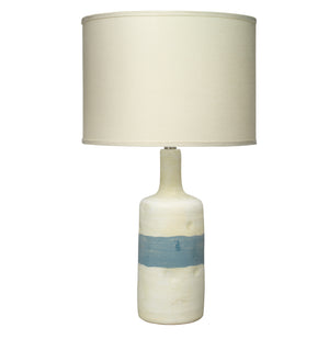Adobe Table Lamp in Blue and White Ceramic with Medium Drum Shade in Sea Salt Linen