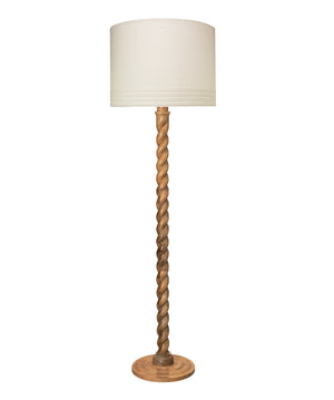 Barley Twist Floor Lamp in Natural Wood with Large Banded Drum Shade in Sea Salt Linen