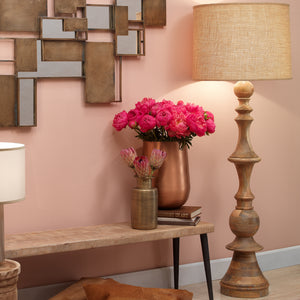 Budapest Floor Lamp in Natural Wood with Extra Large Open Cone Shade in Natural Linen