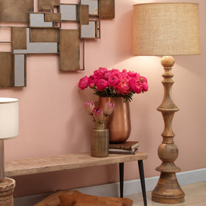 Budapest Floor Lamp in Natural Wood with Extra Large Open Cone Shade in Natural Linen