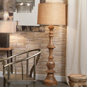 Budapest Floor Lamp in Natural Wood with Extra Large Open Cone Shade in Natural Linen