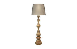 Budapest Floor Lamp in Natural Wood with Extra Large Open Cone Shade in Natural Linen