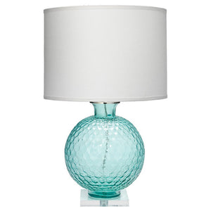 Faceted Glass Globe Table Lamp with Drum Shade – Aqua