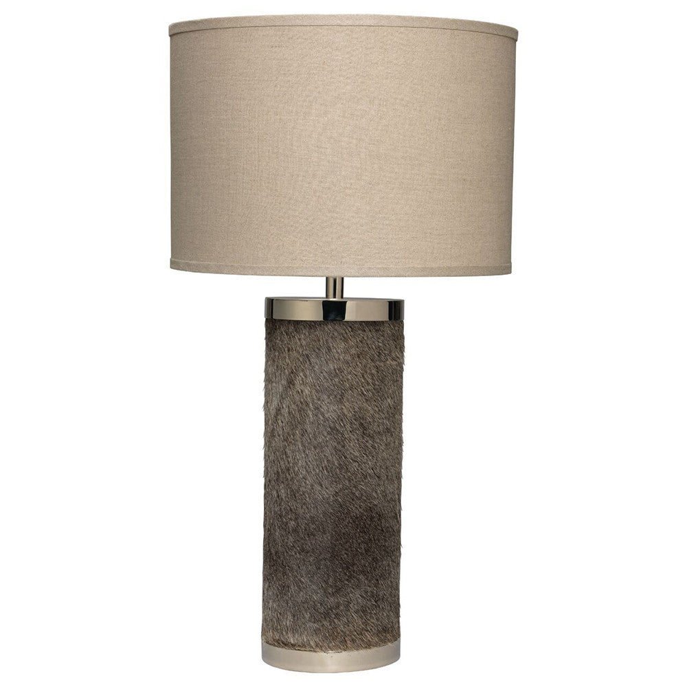 Grey Hide Column Table Lamp with Drum Shade