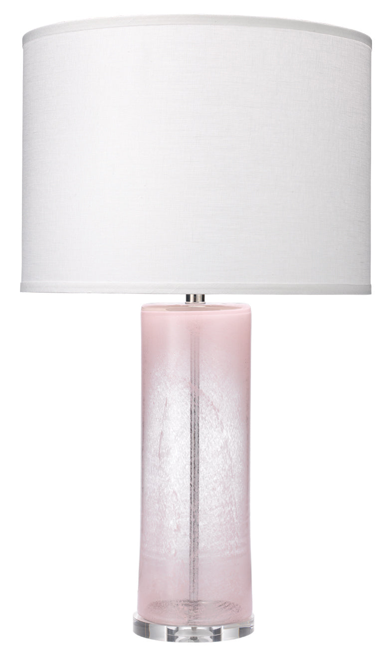 Dahlia Table Lamp in Pink Glass with Large Drum Shade in Sea Salt Linen