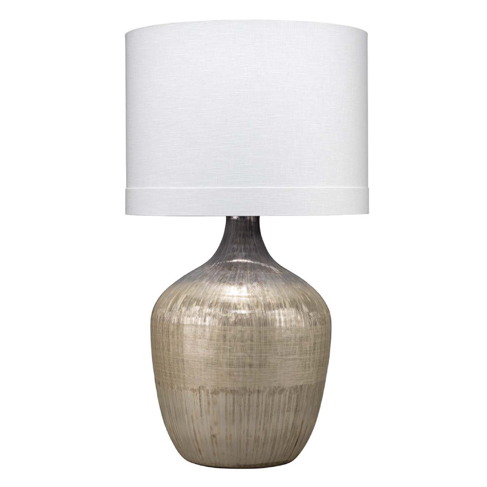 Etched Mercury Glass Table Lamp with Linen Drum Shade