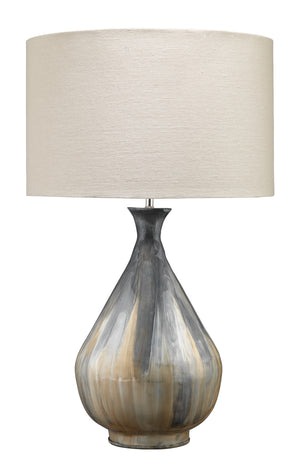 Daybreak Table Lamp in Grey Enameled Metal with Drum Shade in Stone Linen