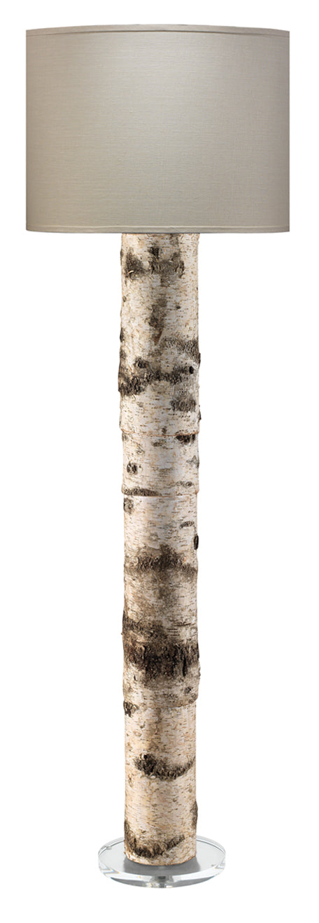 Forrester Floor Lamp in Birch Veneer with Drum Shade in Stone Linen