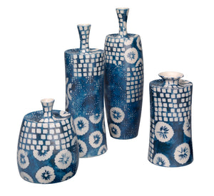 Block Print Vases (Set of 4) - Blue & White Ceramic