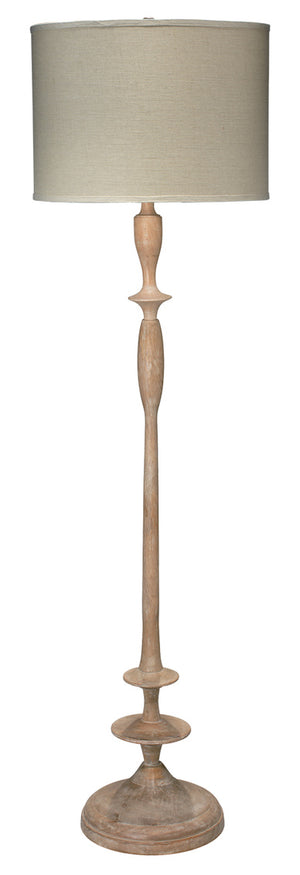 Petite Paro Floor Lamp in Bleached Wood with Large Drum Shade in Natural Linen