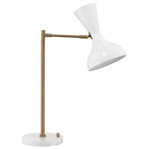 Swing Arm Table Lamp with Hourglass Hood – White Lacquer