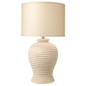 White Rope Urn Table Lamp with Drum Shade