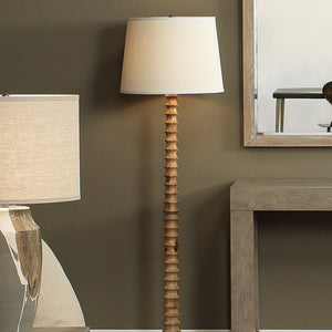 Turned Mango Wood Floor Lamp with Grasscloth Shade