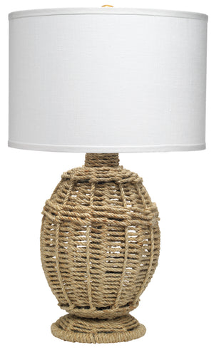 Jute Urn Table Lamp, Small in Rope with Medium Drum Shade in White Linen