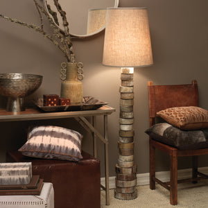 Stacked Horn Floor Lamp with Large Drum Shade in Elephant Hemp