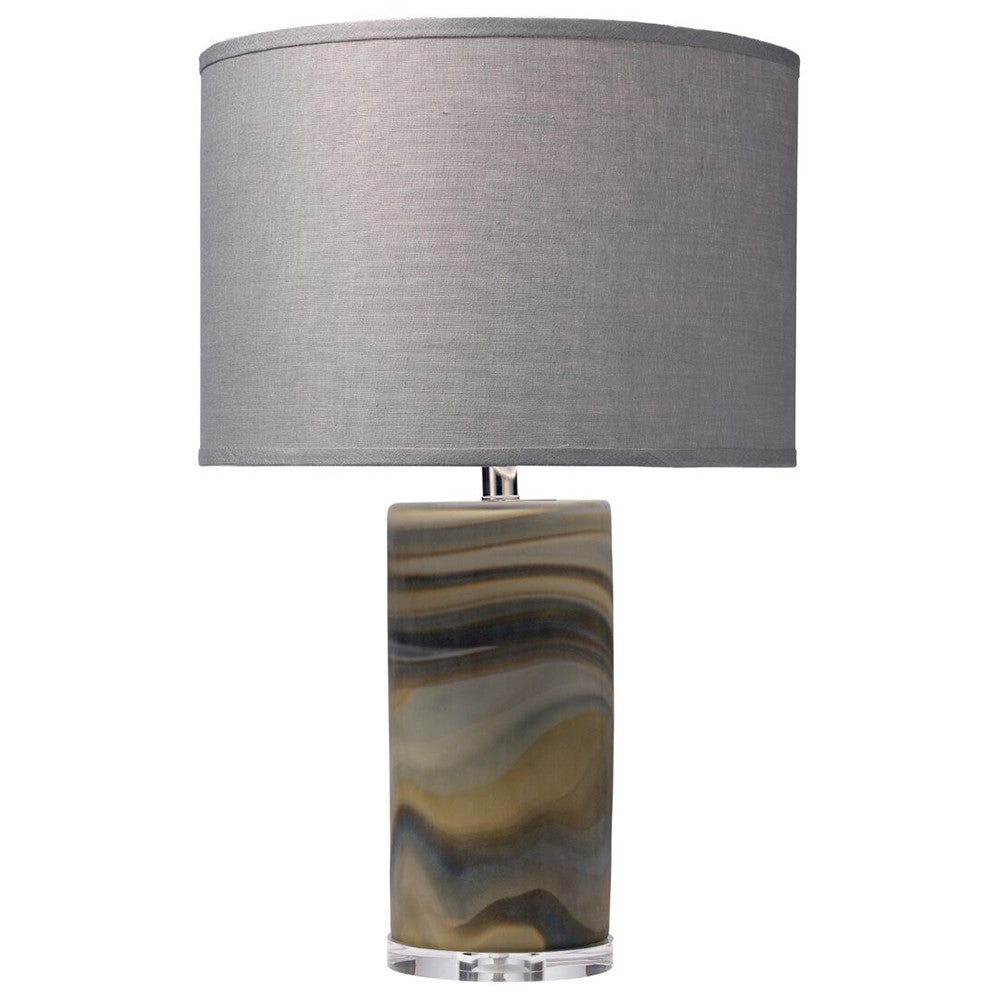 Multicolored Swirl Glass Table Lamp with Drum Shade – Grey Linen