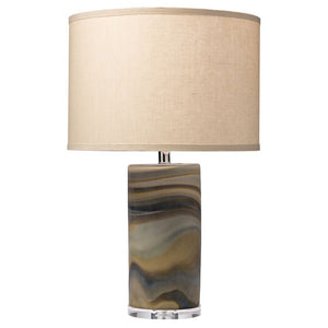 Multicolored Swirl Glass Table Lamp with Drum Shade – Stone Linen