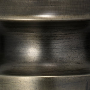 Tower Table Lamp in Gun Metal Resin with Large Drum Shade in Sea Salt Linen
