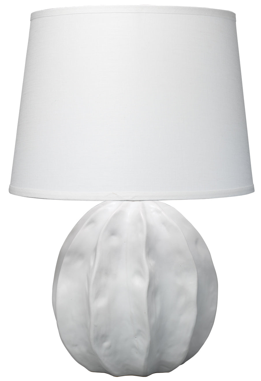 Urchin Table Lamp in Matte White with Large Cone Shade in White Linen