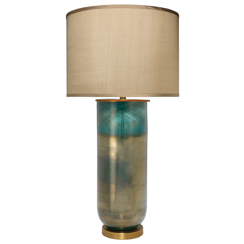 Handblown Glass Column Table Lamp with Drum Shade – Aqua Ombre