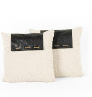 BOUCLE AND LEATHER PILLOW - KNOLL NATURAL