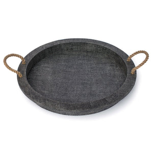 Regina Andrew Round Faux Rattan Tray with Jute Handles  - Dark Grey