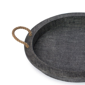 Regina Andrew Round Faux Rattan Tray with Jute Handles  - Dark Grey