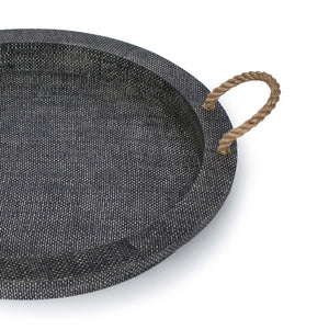 Regina Andrew Round Faux Rattan Tray with Jute Handles  - Dark Grey