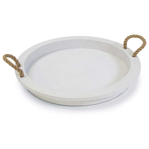 Regina Andrew Round Faux Rattan Tray with Jute Handles  - White