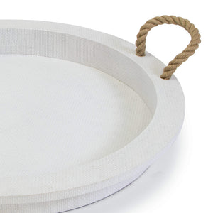 Regina Andrew Round Faux Rattan Tray with Jute Handles  - White