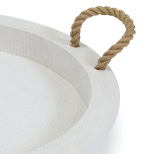 Regina Andrew Round Faux Rattan Tray with Jute Handles  - White